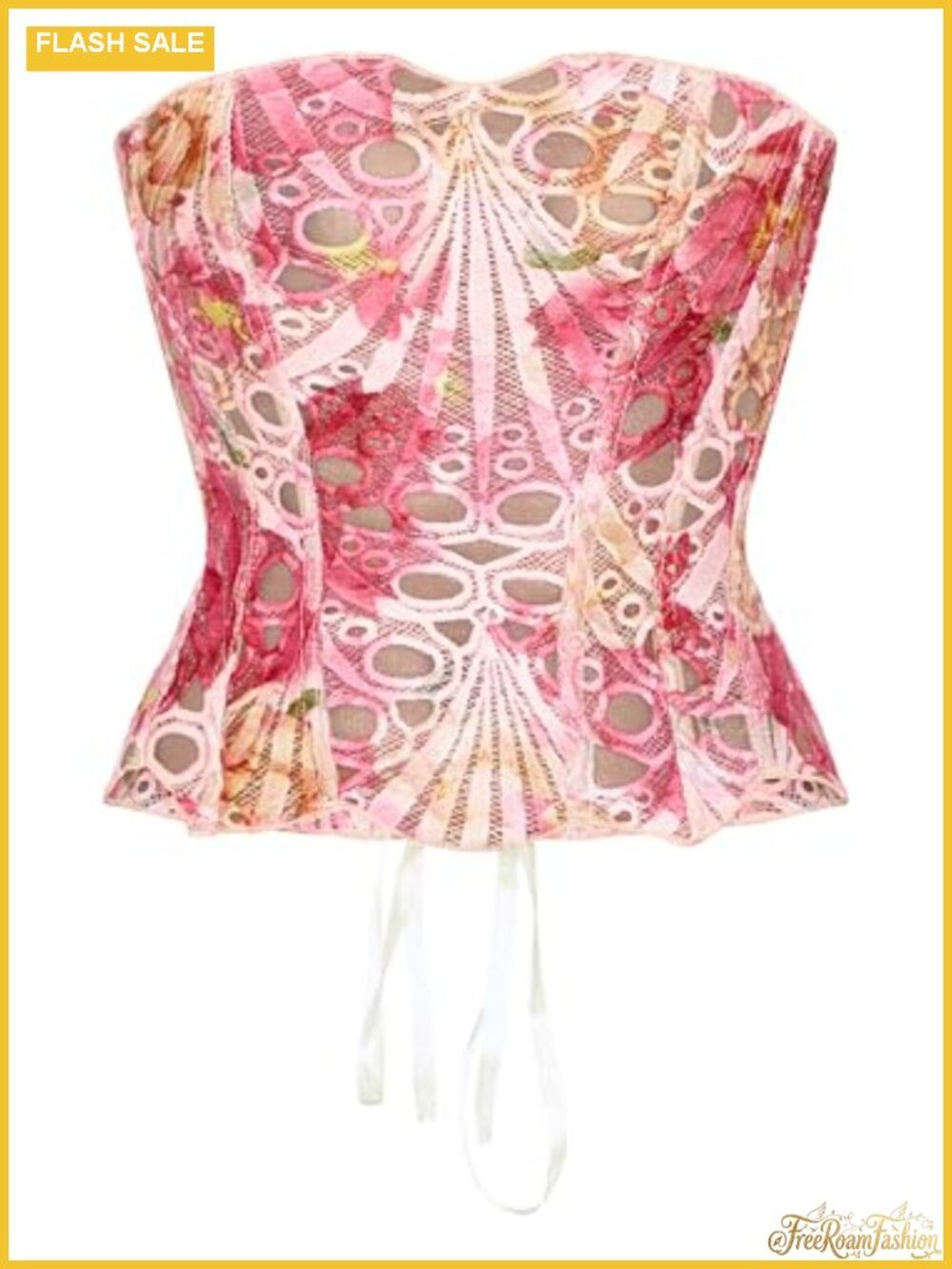Women Strapless Corset Top Lace Bustier Back Tie-Up Party Clubwear